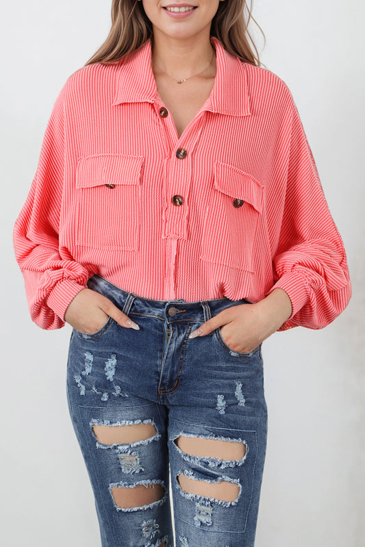 Buttoned Collared Neck Long Sleeve Top - Classique Collection