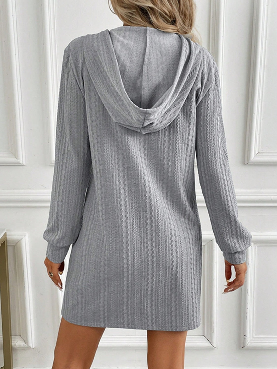 Drawstring Long Sleeve Hooded Mini Dress - Classique Collection