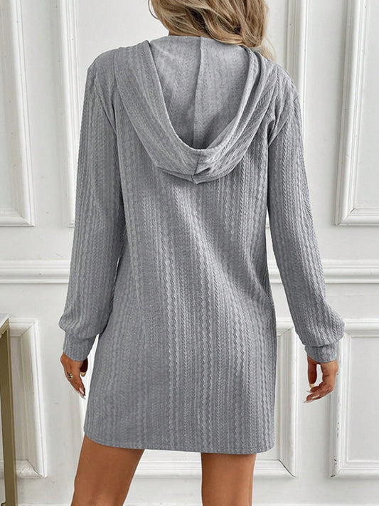 Drawstring Long Sleeve Hooded Mini Dress - Classique Collection