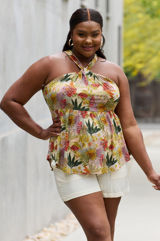 Be Stage Full Size Floral Halter Top in Green - ClassiQ