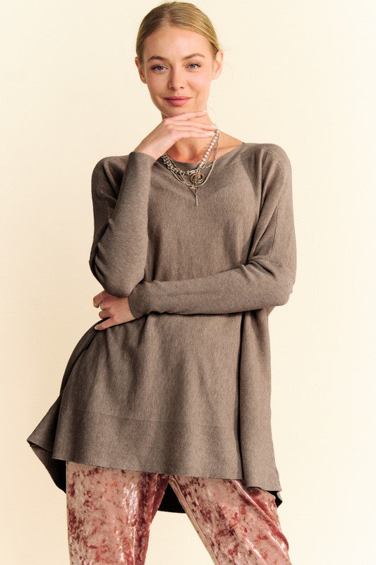 Davi & Dani Round Neck Dropped Shoulder Long Sleeve Knit Top - Classique Collection