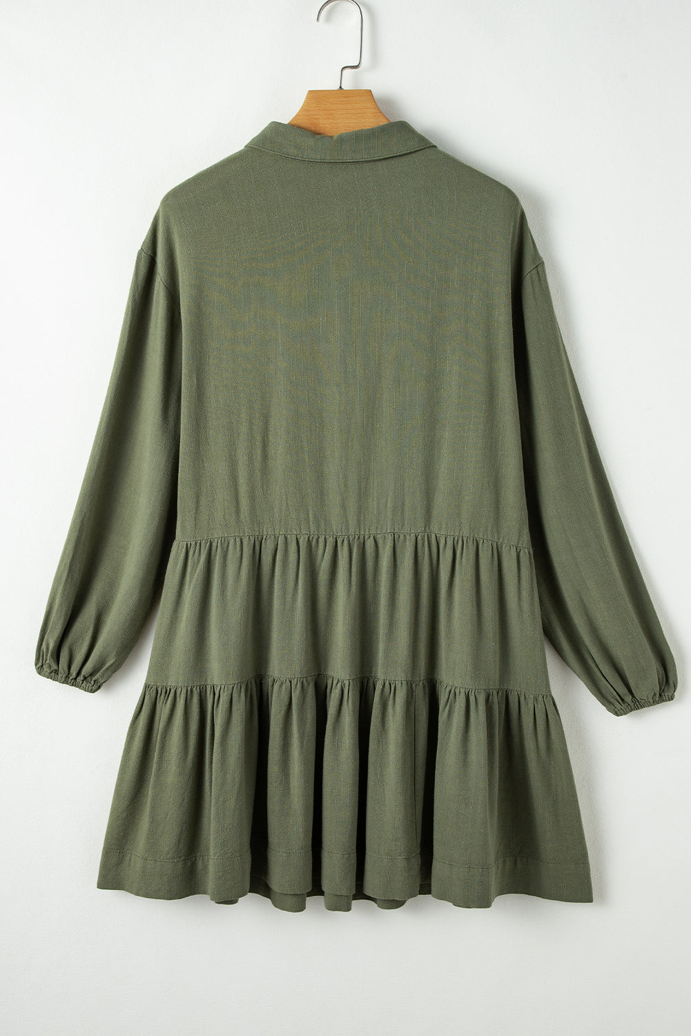 Tiered Collared Neck Balloon Sleeve Shirt Dress - Classique Collection