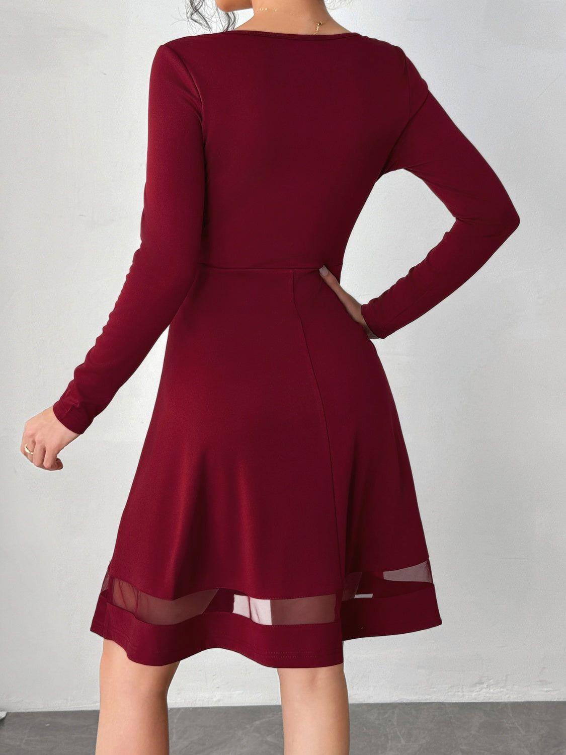 Square Neck Long Sleeve Mini Dress - Classique Collection