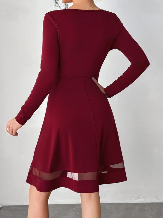 Square Neck Long Sleeve Mini Dress - Classique Collection