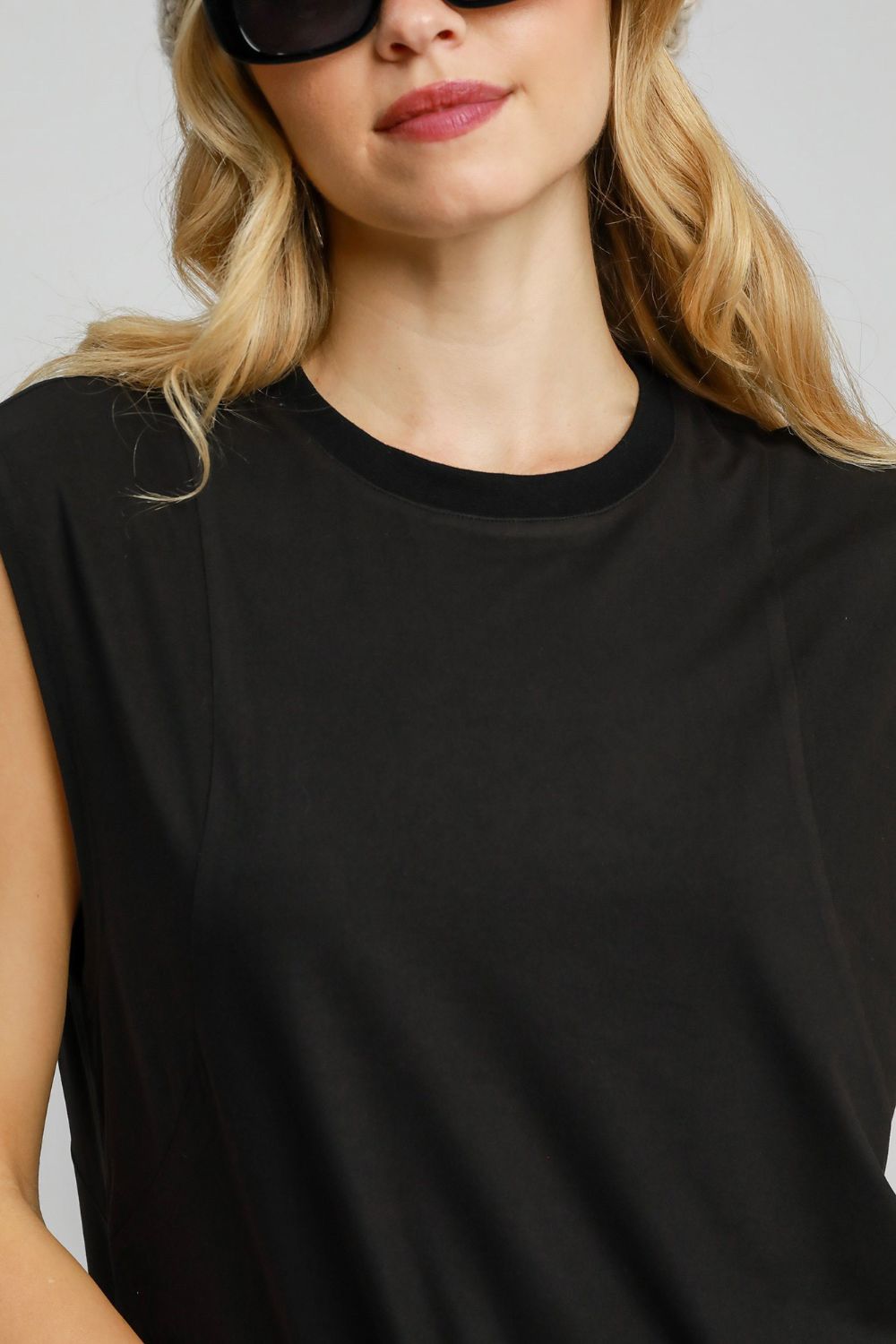 Umgee Round Neck Sleeveless High-Low Curved Hemline Mini Dress - Classique Collection