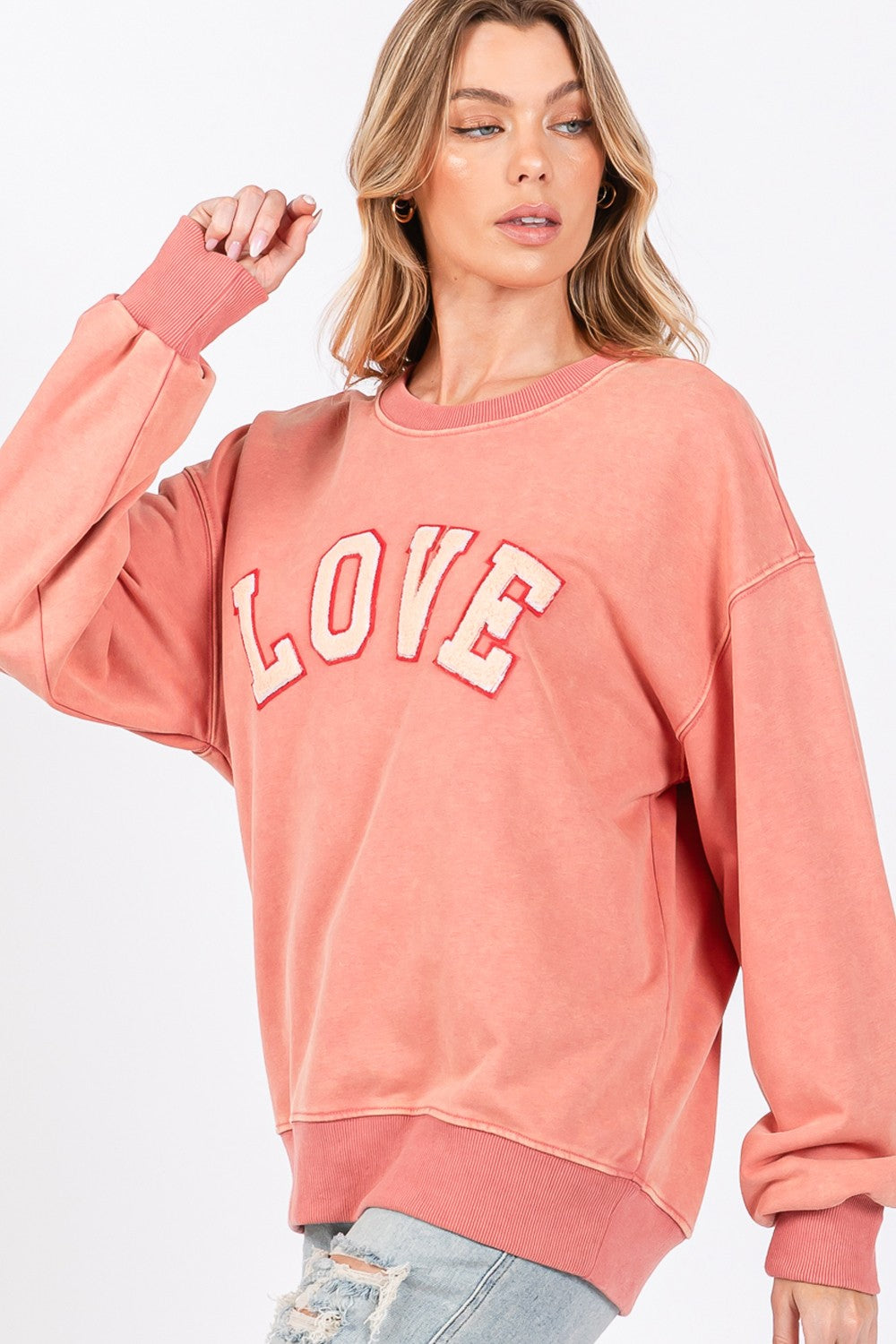 SAGE + FIG LOVE Path Applique Drop Shoulder Sweatshirt - ClassiQ