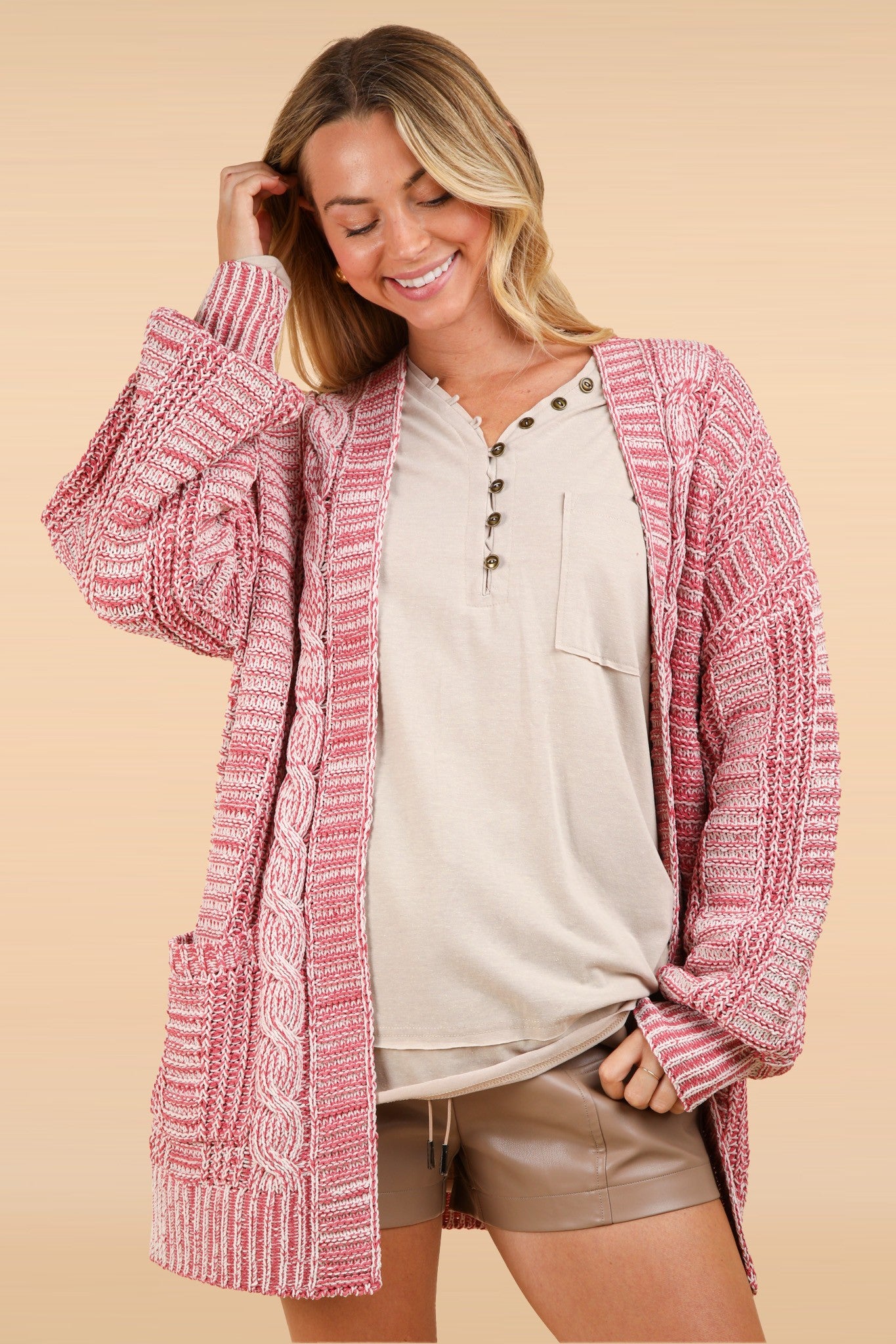VERY J Cable Knit Open Front Cardigan - Classique Collection