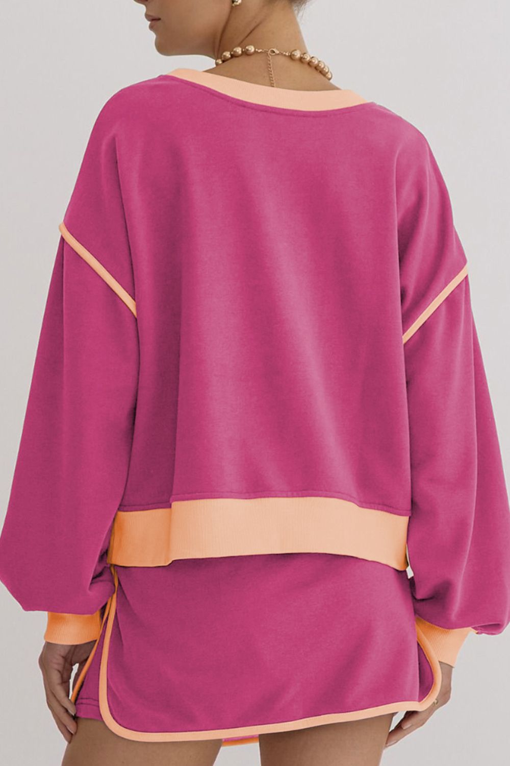 Contrast Trim Round Neck Top and Skort Set - ClassiQ
