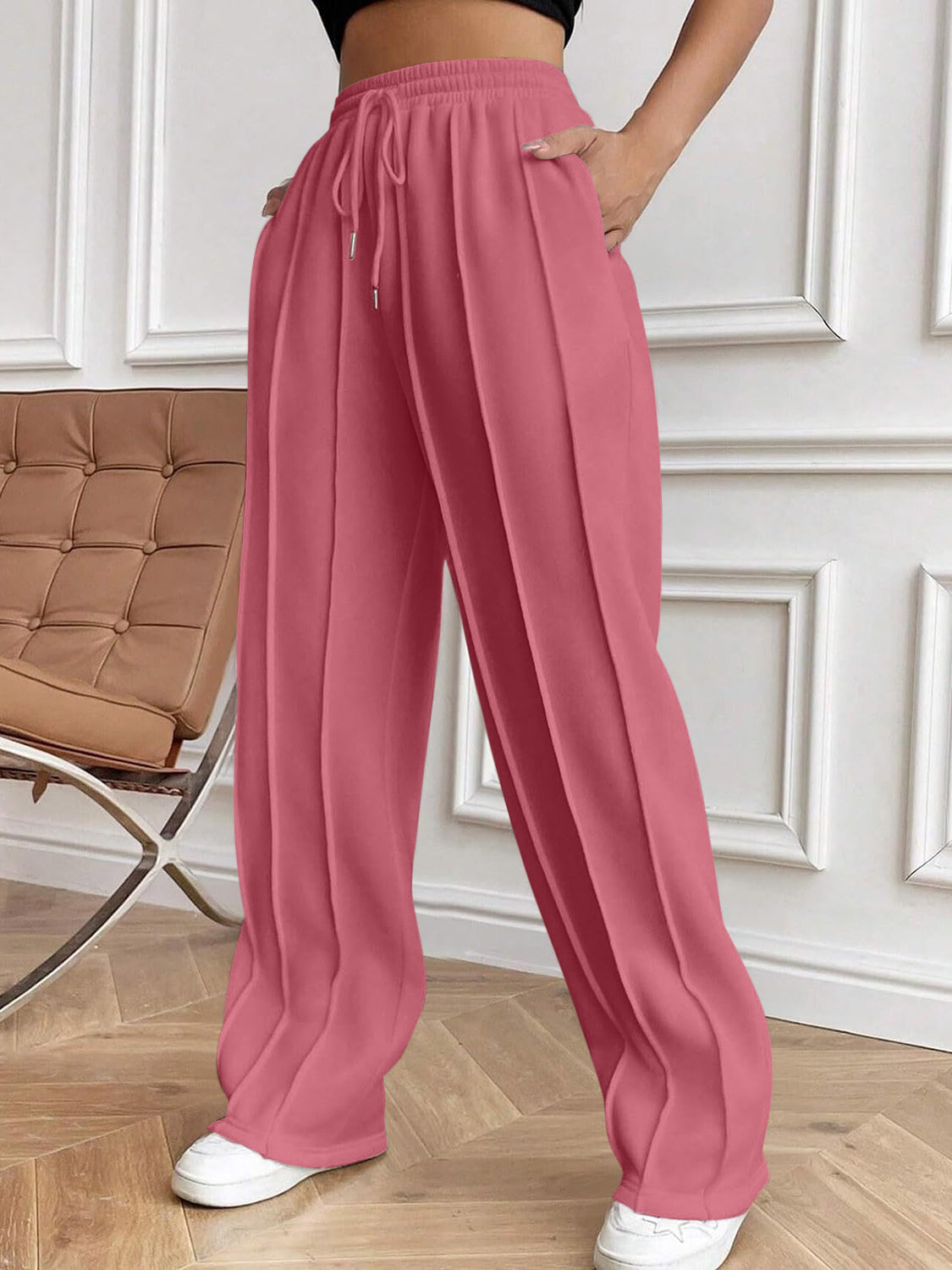 Drawstring Elastic Waist Pants with Pockets - ClassiQ