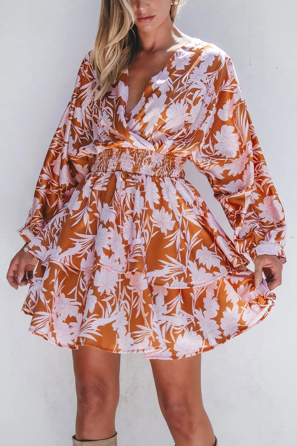 Smocked Printed Long Sleeve Mini Dress - Classique Collection
