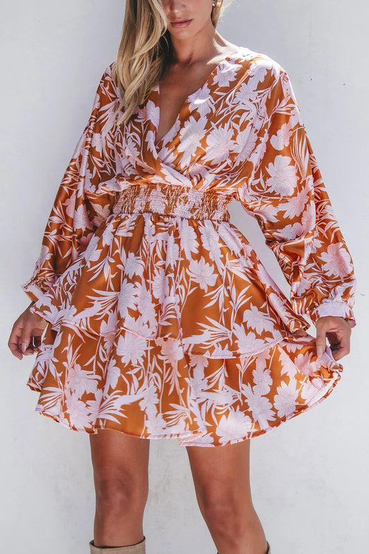 Smocked Printed Long Sleeve Mini Dress - Classique Collection