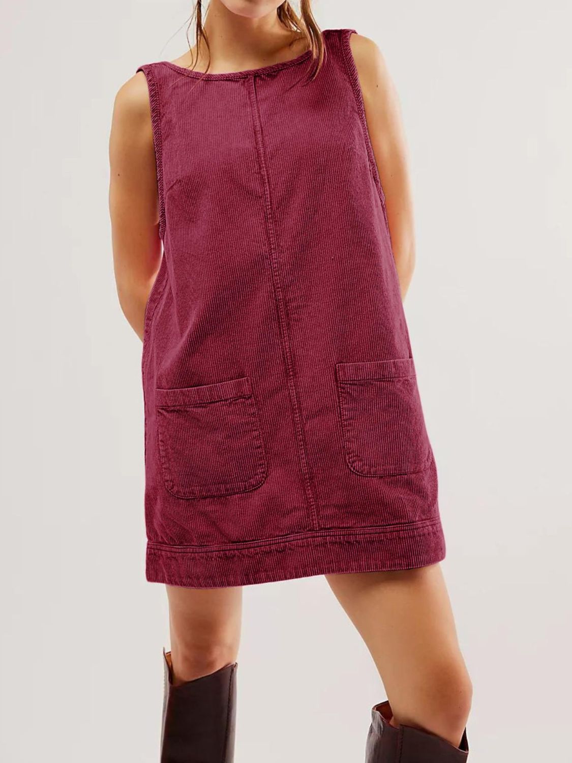Mandy Round Neck Wide Strap Mini Dress with Pockets - Classique Collection