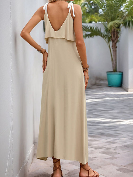 Perfee Tied Ruffled Scoop Neck Sleeveless Dress - Classique Collection