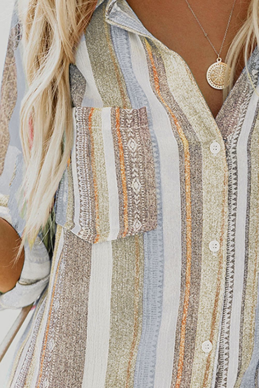 Striped Collared Neck Long Sleeve Shirt - Classique Collection