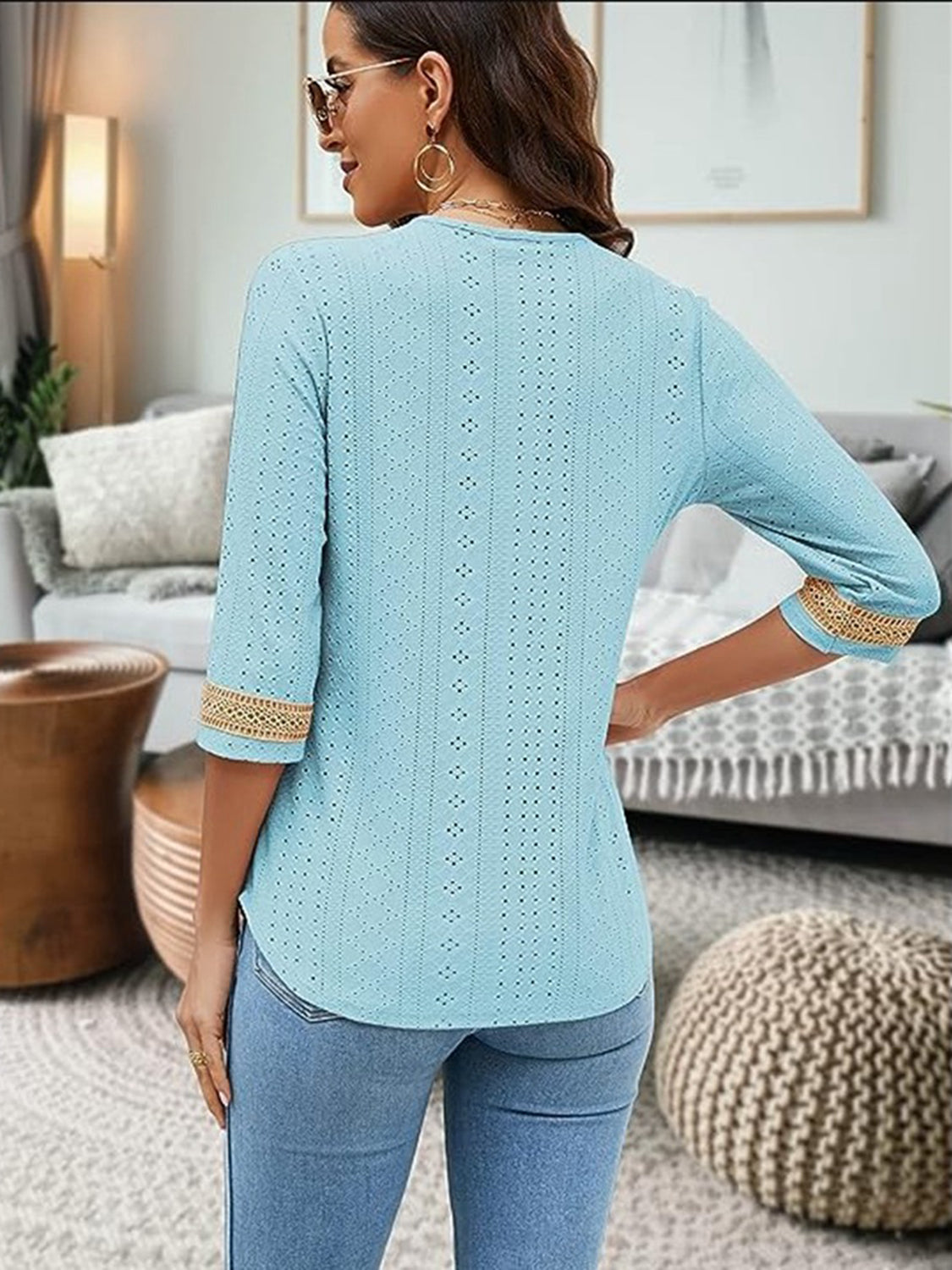 V-Neck Eyelet Blouse - Classique Collection