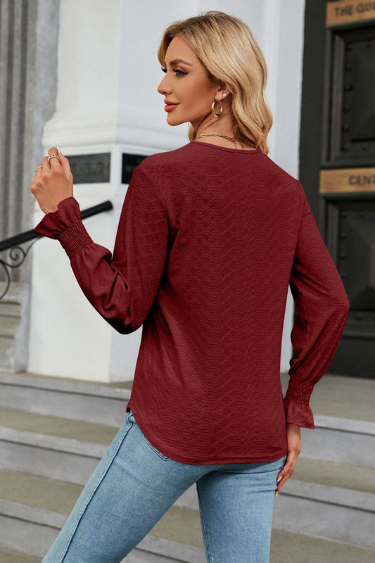 V-Neck Flounce Sleeve Blouse - Classique Collection