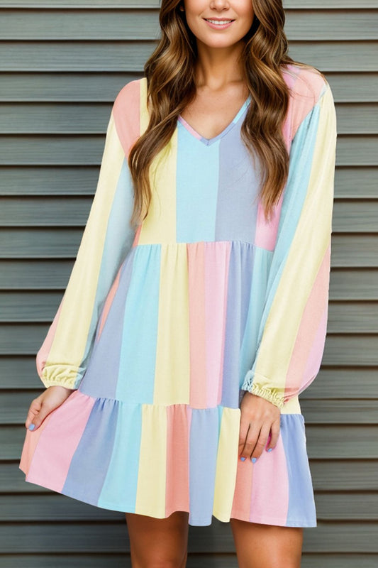 Color Block Long Sleeve Mini Dress - Classique Collection