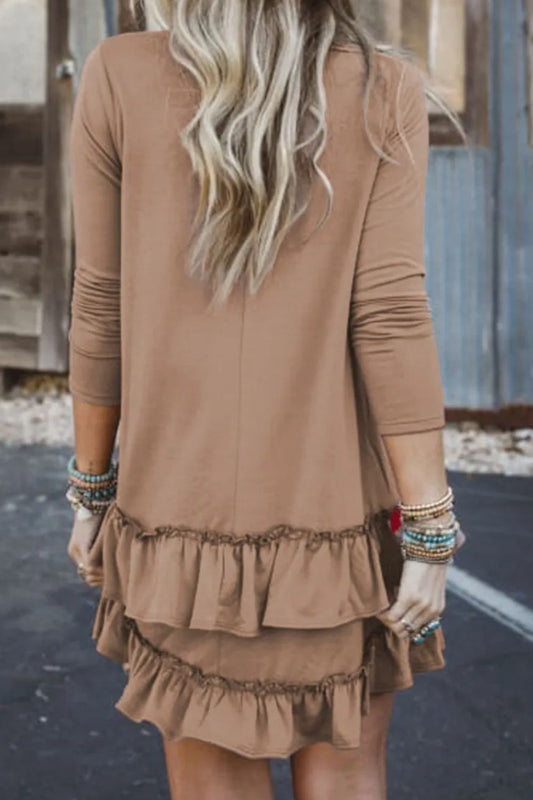 Ruffled Scoop Neck Three-Quarter Sleeve Mini Dress - Classique Collection