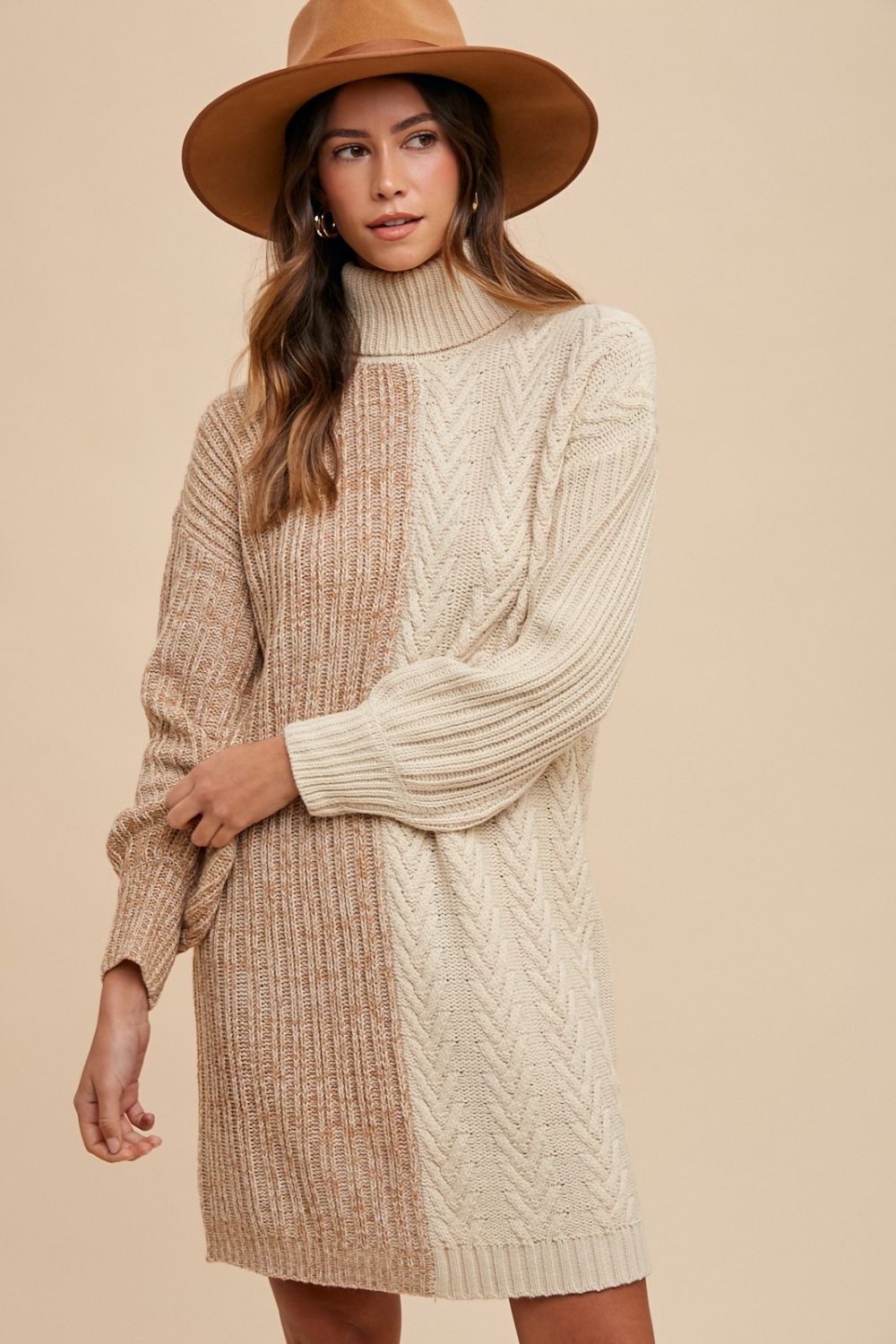 Annie Wear Color Block Turtleneck Sweater Dress - Classique Collection