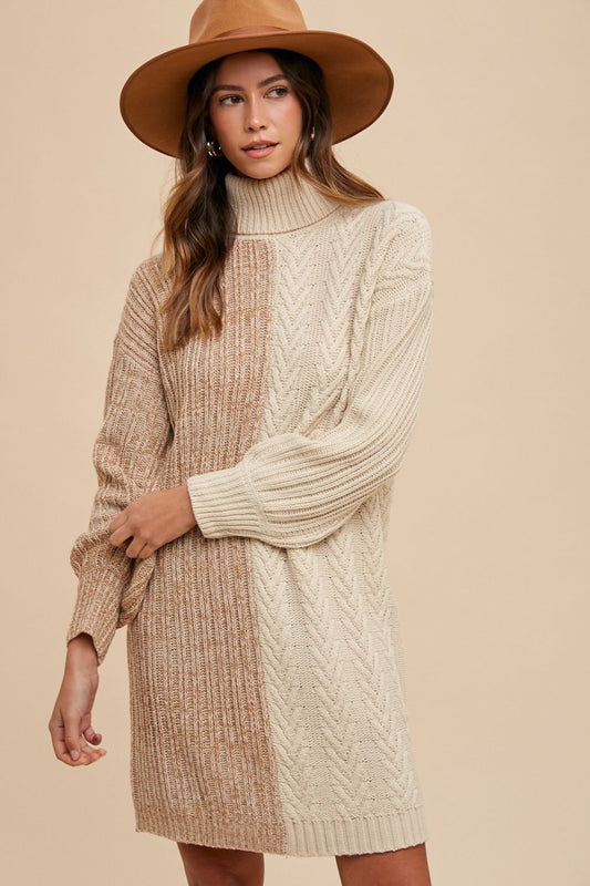 Annie Wear Color Block Turtleneck Sweater Dress - Classique Collection