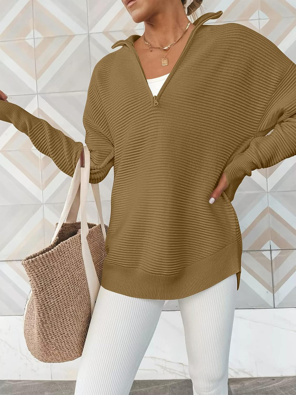 Half Zip Long Sleeve Knit Top - ClassiQ