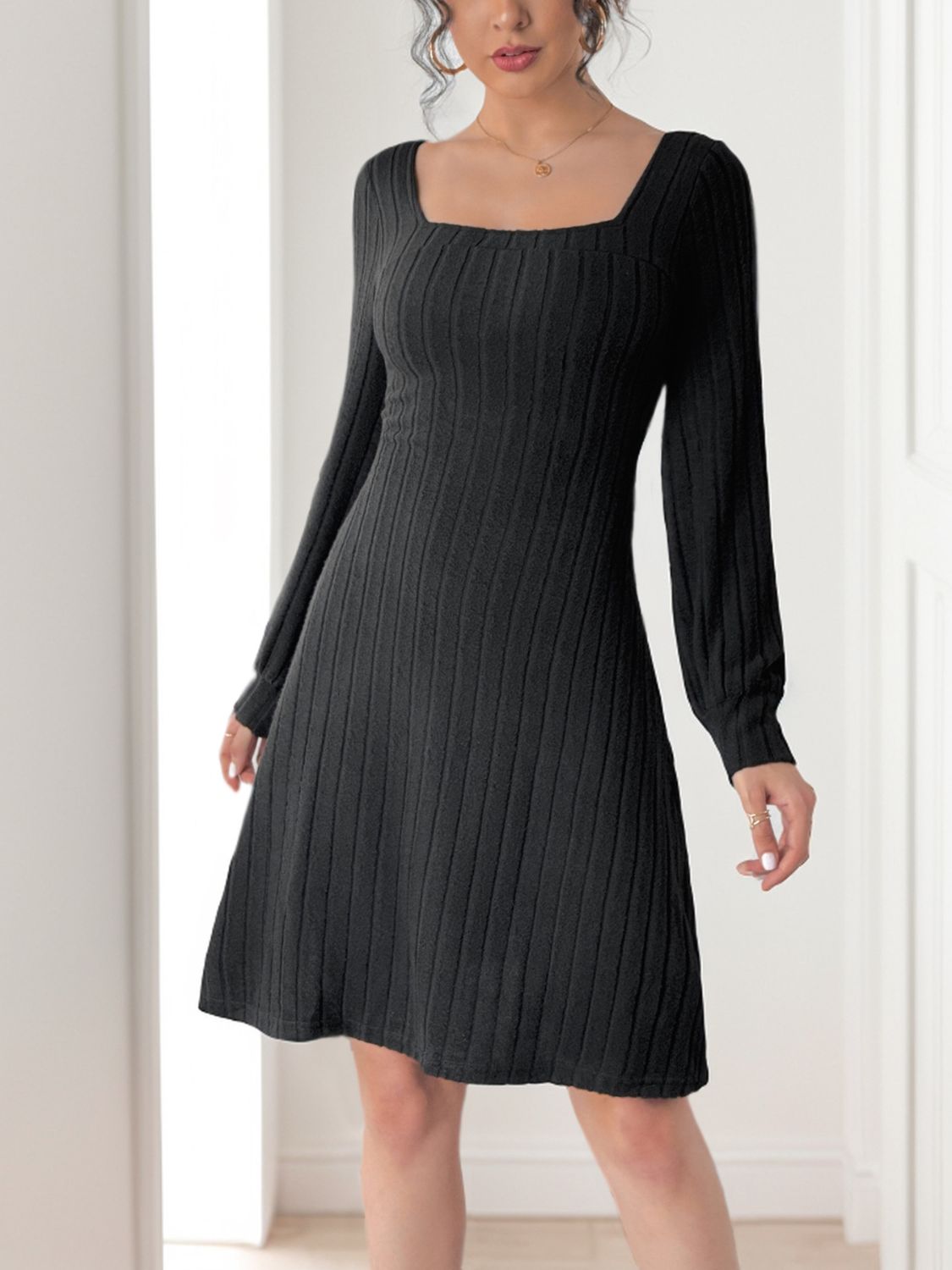 Perfee Butterfly Square Neck Long Sleeve Dress - Classique Collection