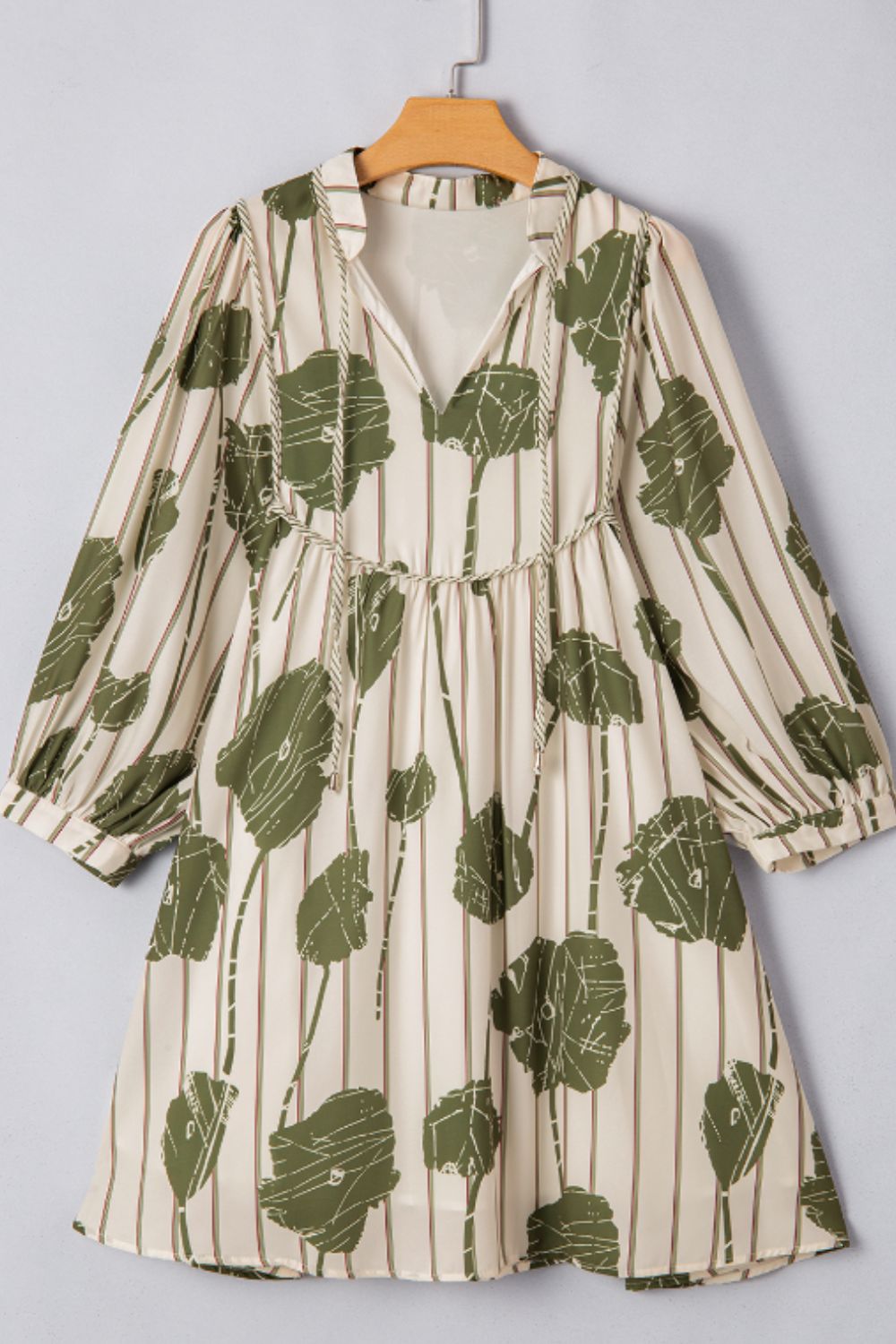 Printed Tie Neck Three-Quarter Sleeve Mini Dress - Classique Collection
