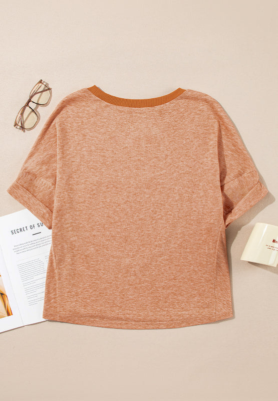Stud Heart Patch Round Neck Short Sleeve T-Shirt - Classique Collection
