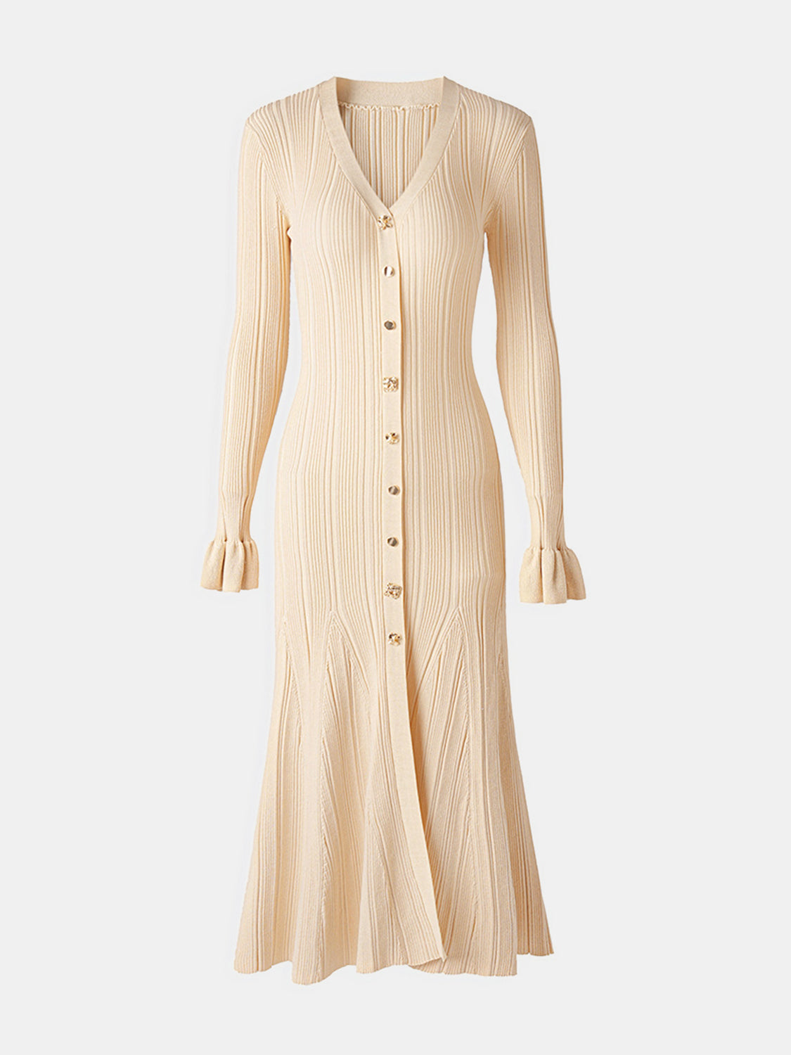 V-Neck Flounce Sleeve Sweater Dress - Classique Collection