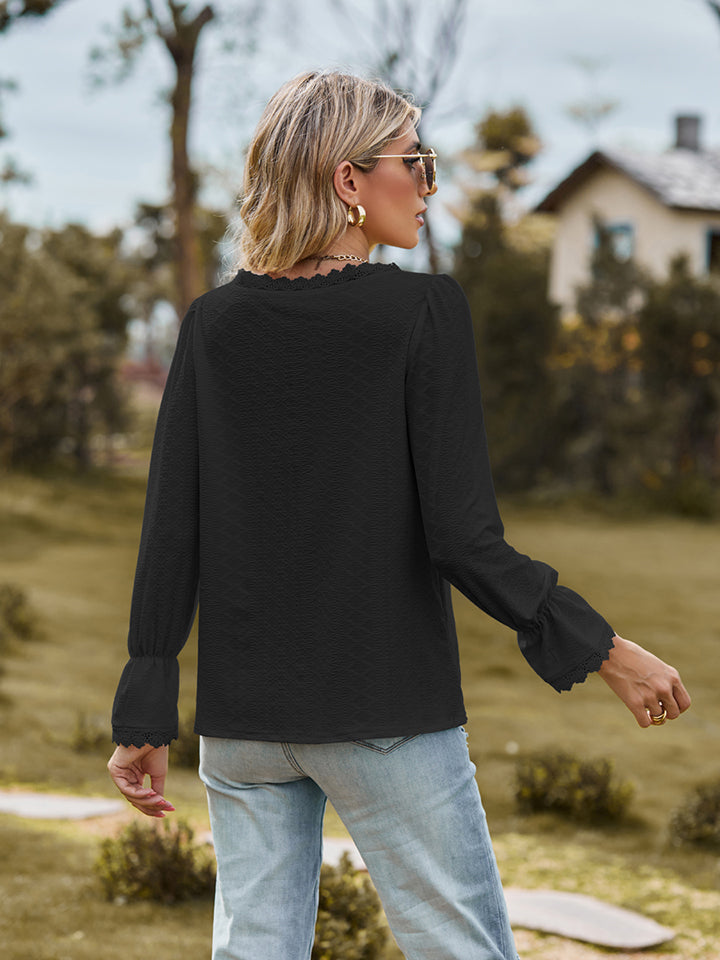 V-Neck Flounce Sleeve Blouse - Classique Collection