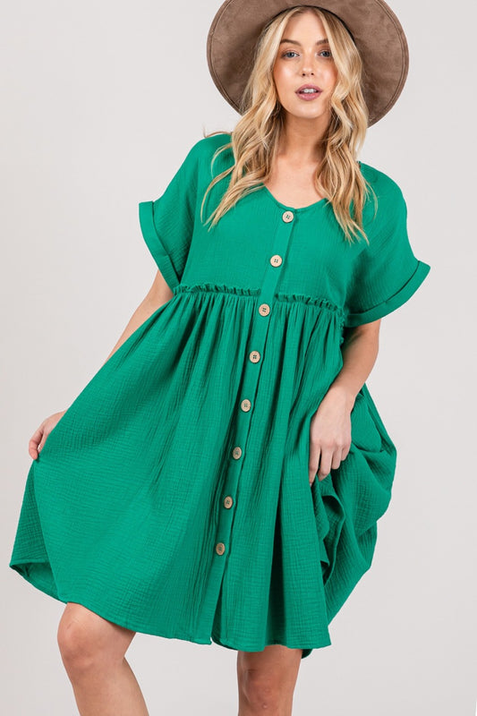 SAGE + FIG Full Size Button Up Short Sleeve Dress - Classique Collection