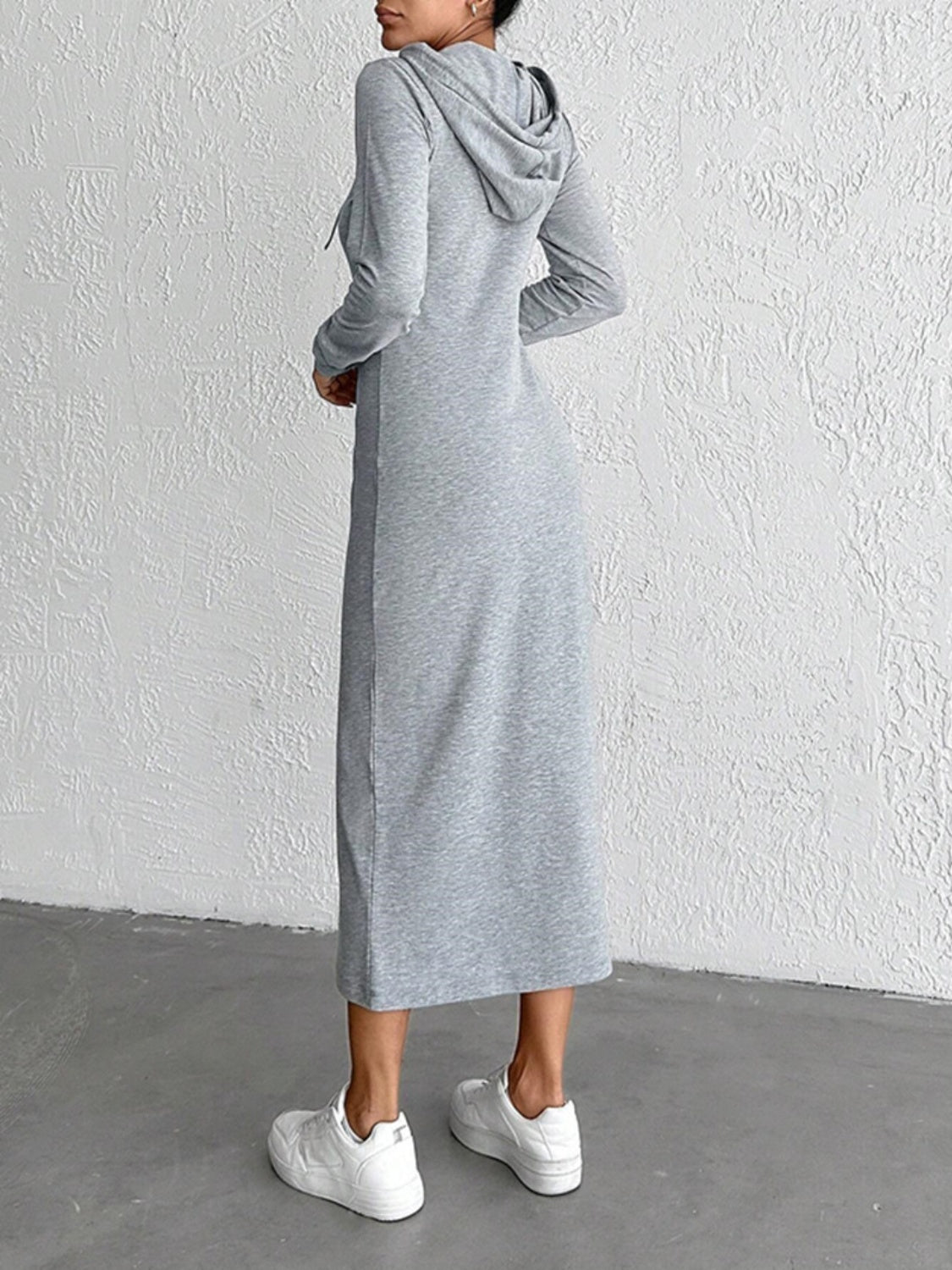 Drawstring Long Sleeve Hooded Midi Dress - Classique Collection