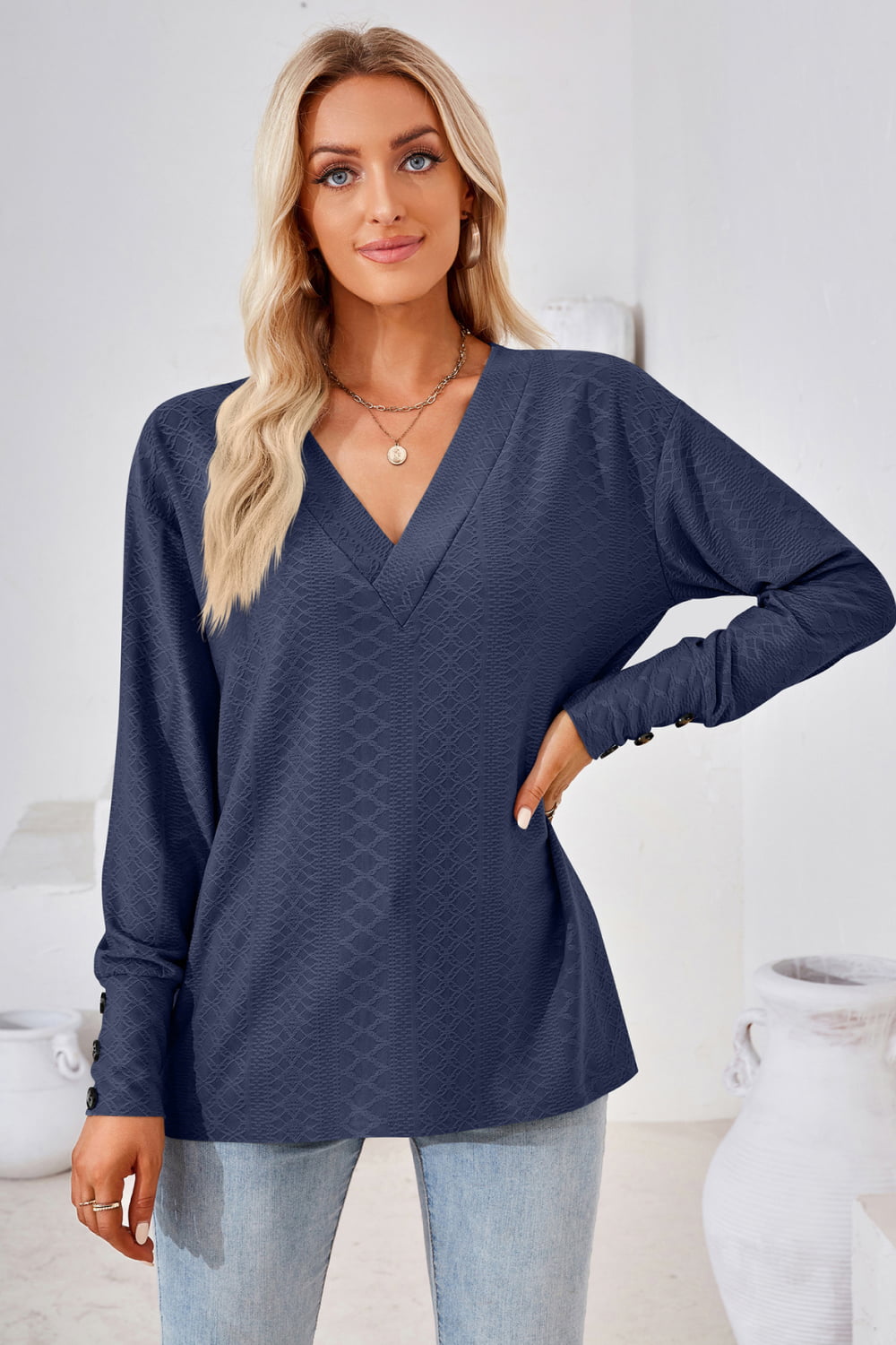 V-Neck Long Sleeve Blouse - Classique Collection