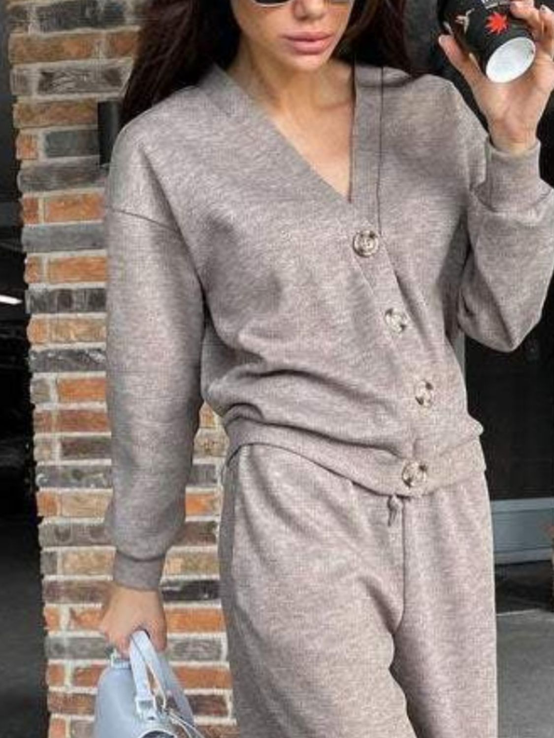 Full Size Button Up Long Sleeve Top and Pants Set - ClassiQ