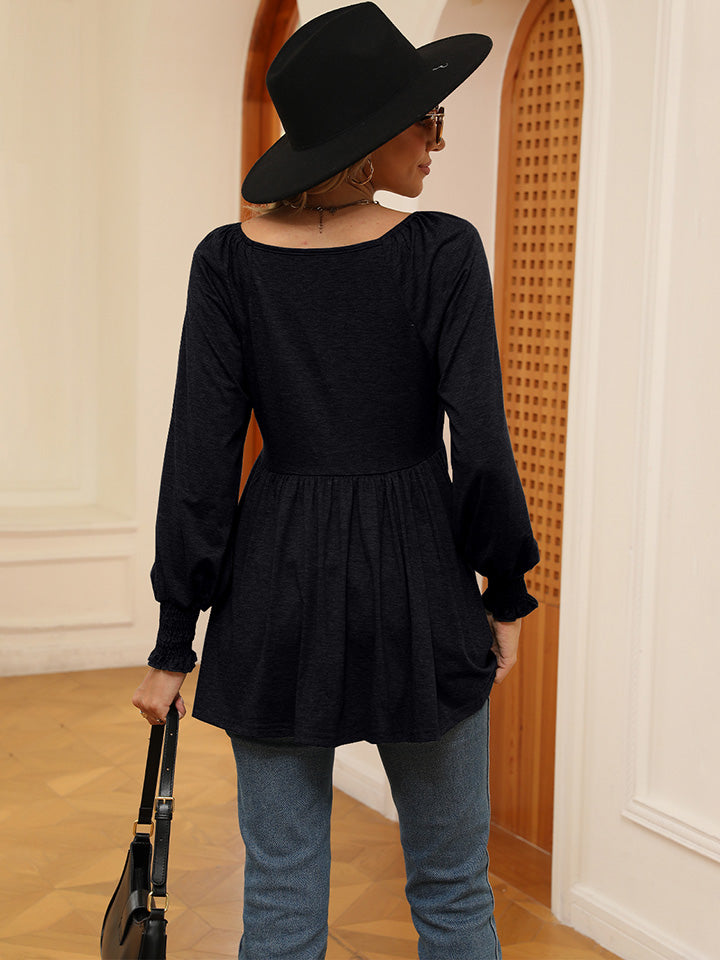 V-Neck Lantern Sleeve Blouse - Classique Collection