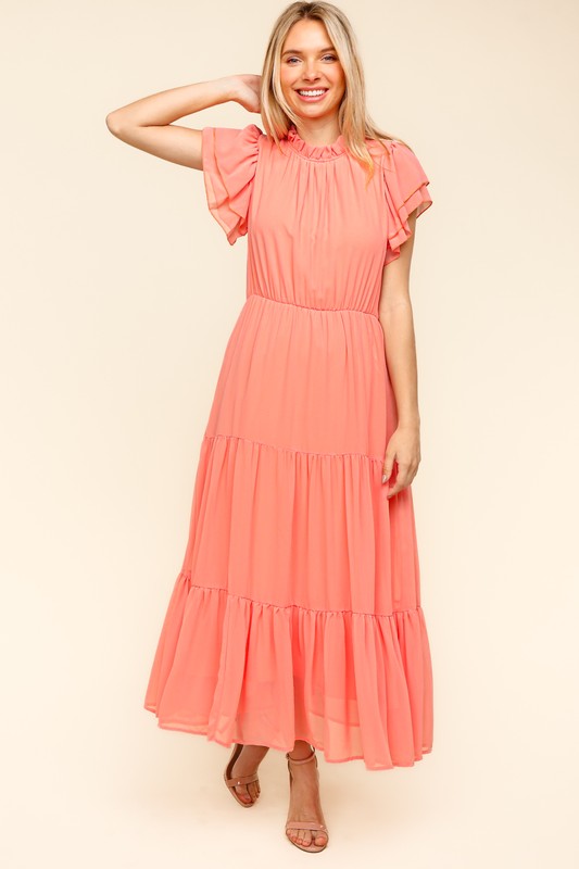 Haptics Full Size Tiered Frill Mock Neck Short Sleeve Dress - Classique Collection