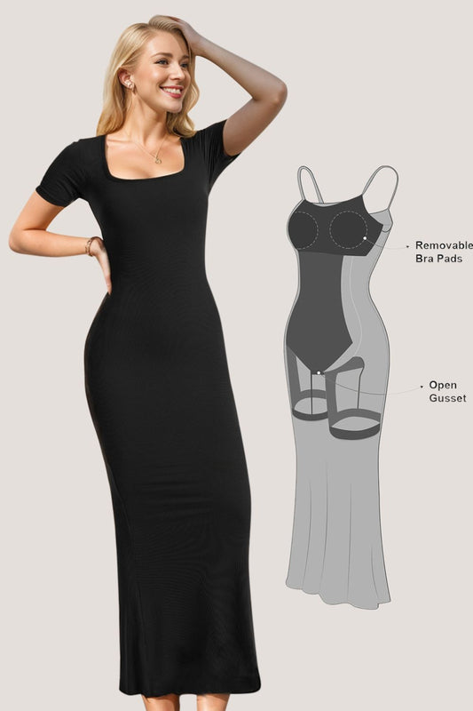 Basic Bae Built-In Shapewear Square Neck Short Sleeve Maxi Dress - Classique Collection