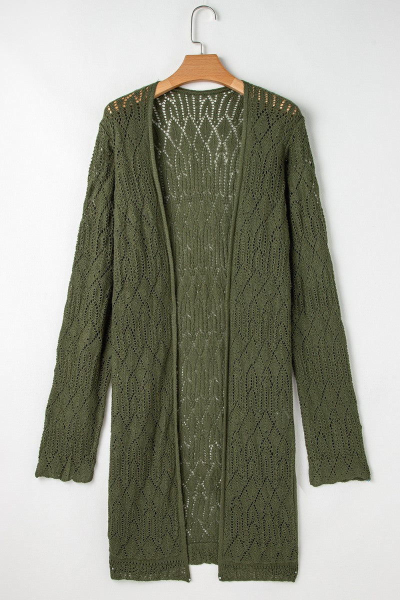 Openwork Open Front Long Sleeve Cardigan - ClassiQ