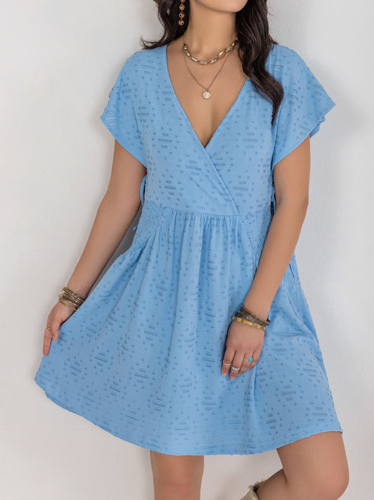 Cutout Surplice Short Sleeve Dress - Classique Collection