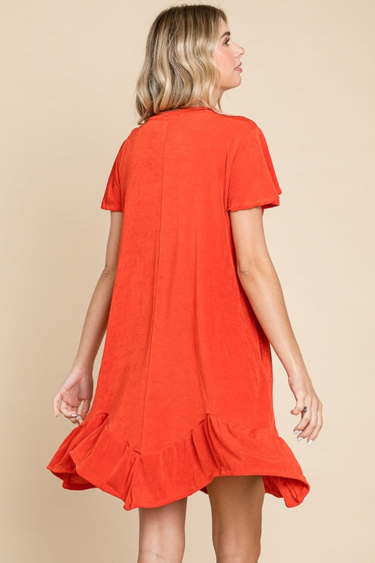 Culture Code Full Size Short Sleeve Ruffled Asymmetric Hem Dress - Classique Collection