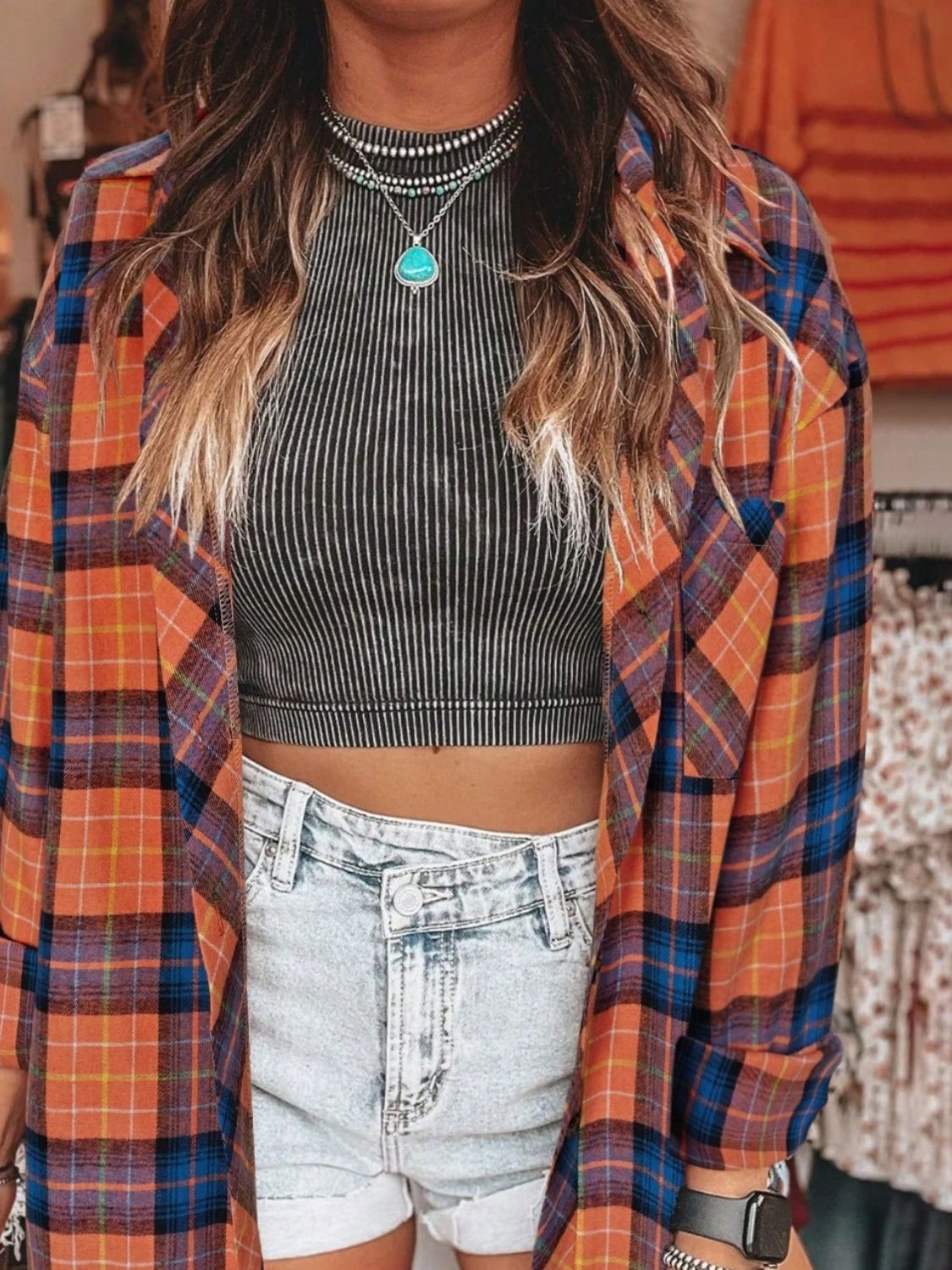 Plaid Collared Neck Long Sleeve Shirt - Classique Collection