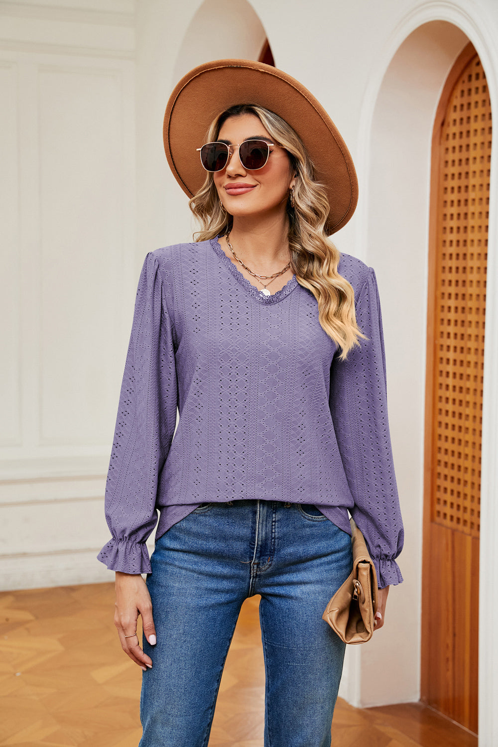 V-Neck Flounce Sleeve Blouse - Classique Collection