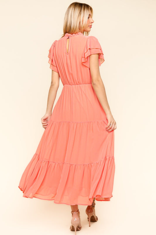 Haptics Full Size Tiered Frill Mock Neck Short Sleeve Dress - Classique Collection