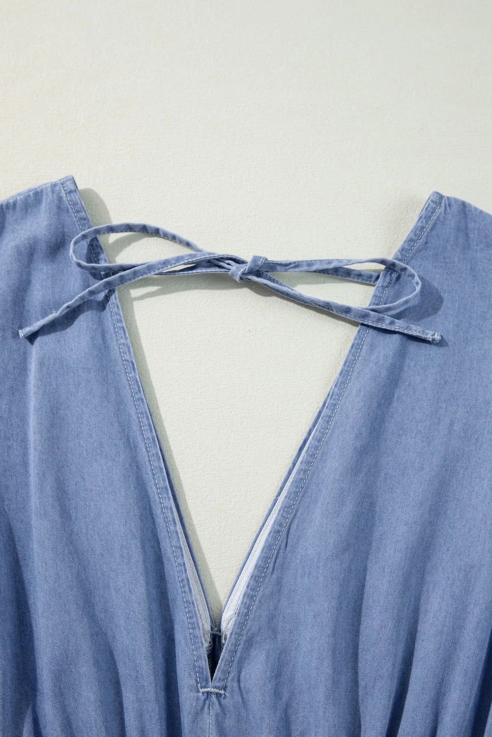 Tied Plunge Three-Quarter Sleeve Denim Dress - Classique Collection