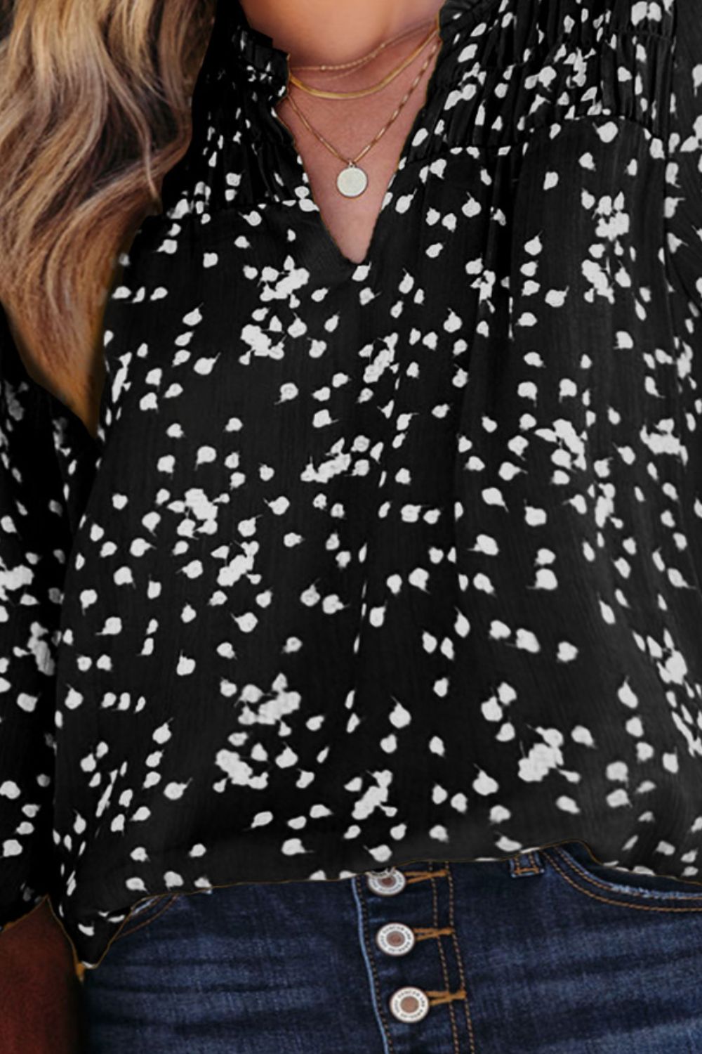 Plus Size Notched Neck Smocked Blouse - Classique Collection