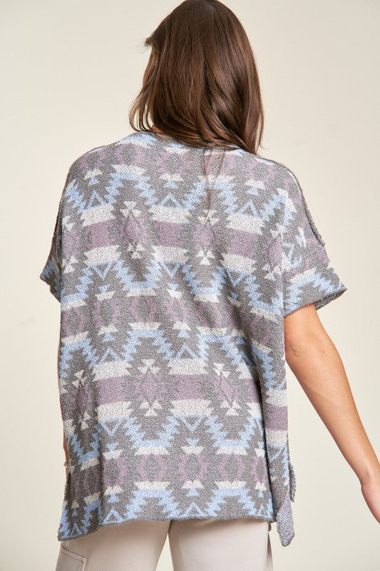 Davi & Dani High-Low Geometric Round Neck Knit Top - Classique Collection