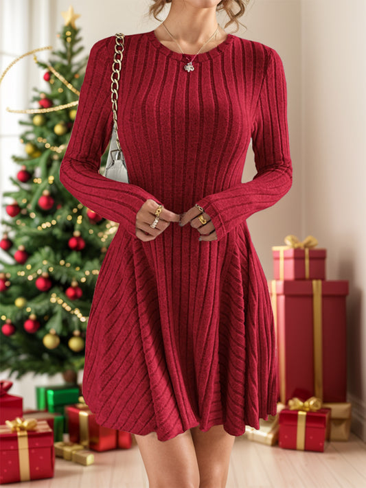 Ribbed Round Neck Long Sleeve Dress - Classique Collection