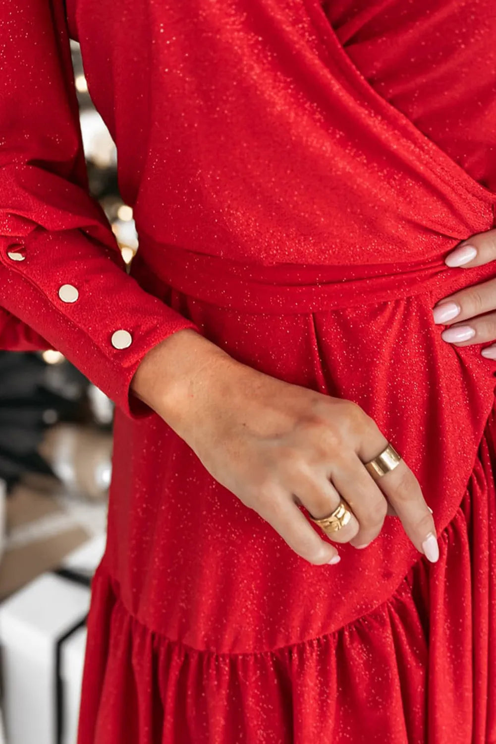Ruffled Tied Surplice Long Sleeve Dress - Classique Collection