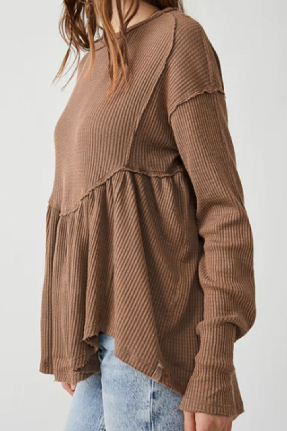 Round Neck Exposed Seam Babydoll Top - Classique Collection
