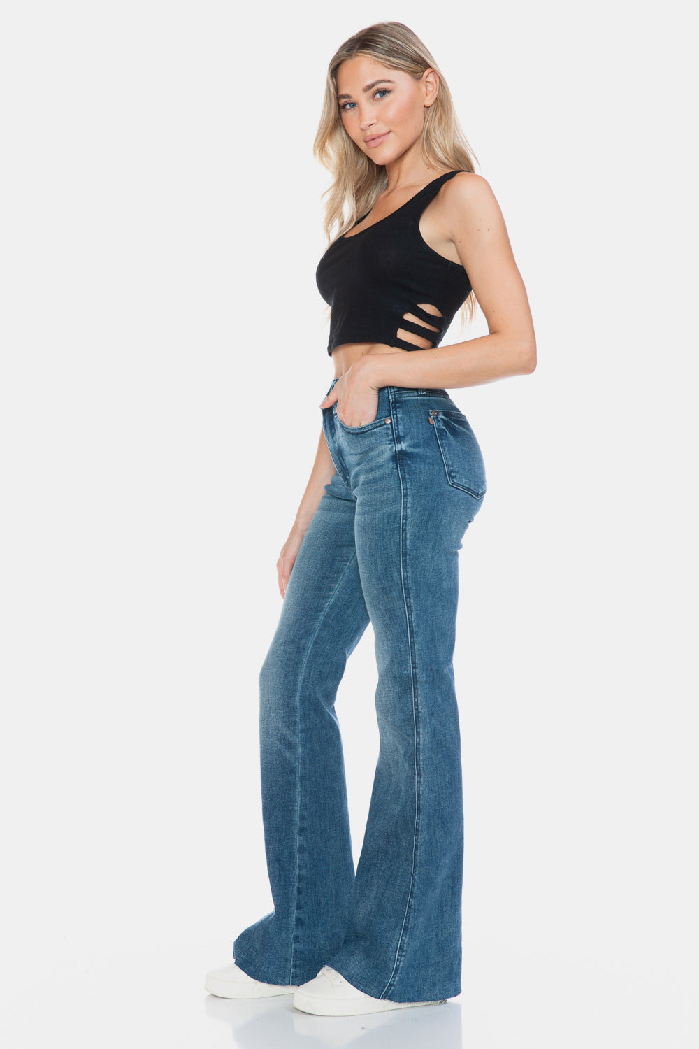 Judy Blue Full Size Tummy Control Cut Hem Flare Jeans - Classique Collection